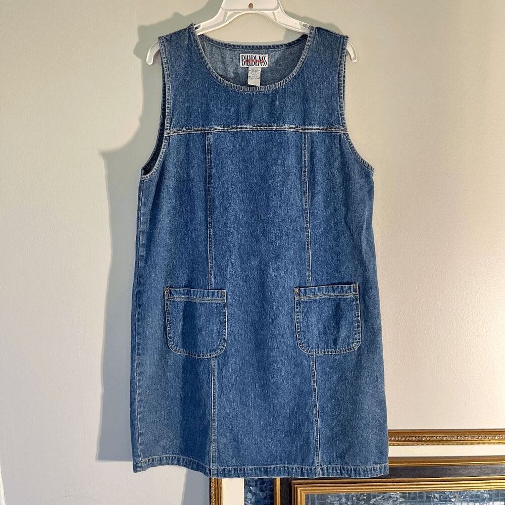 VTG 90s Bill Blass Denim Jumper Dress Pinafore Minimalist Shift L